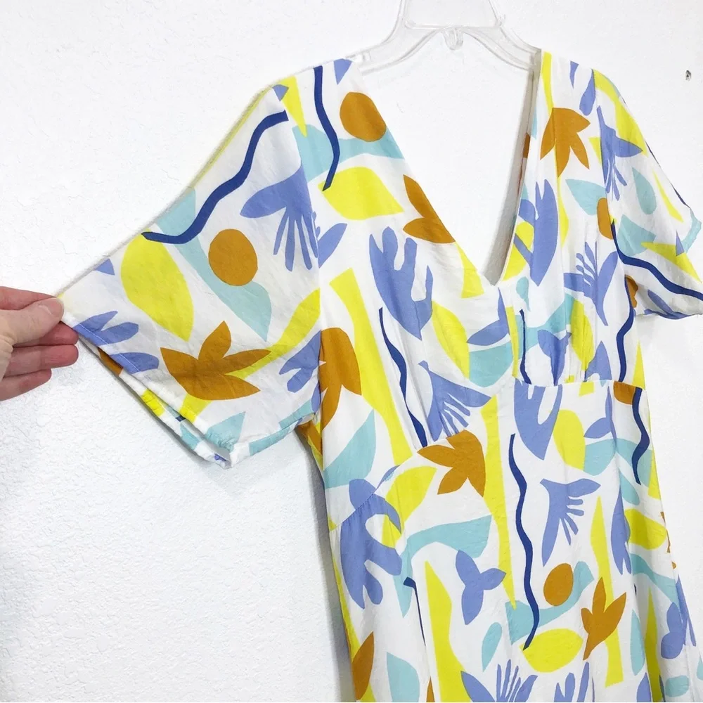 Molly Bracken Printed Maxi Dress V-Neck Ruffle White Size Medium Lili Sidonio - Picture 5 of 15